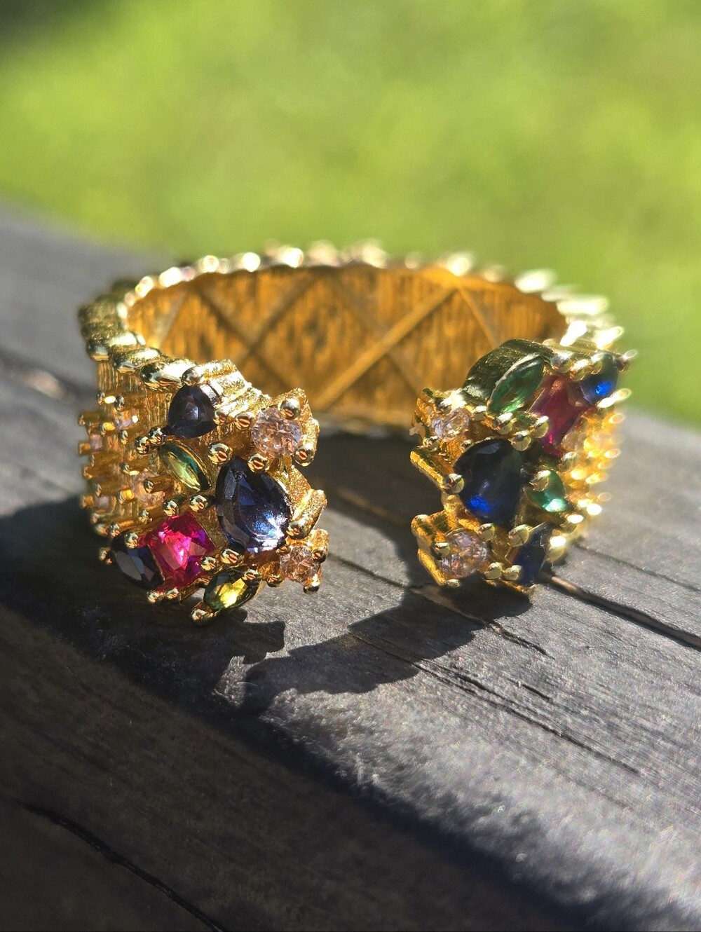 Royal Regency Multi-Gemstone Mosaic Cuff Ring